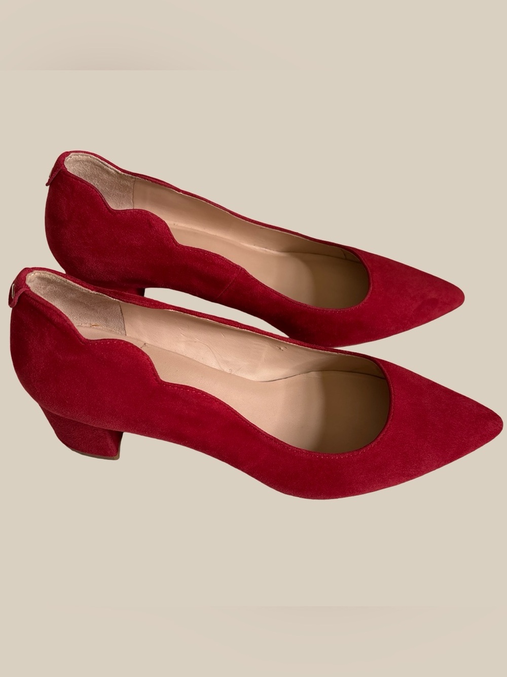 Kate Spade New York Mindie Red Suede Leather Scalloped Edge Block Heels Size 7